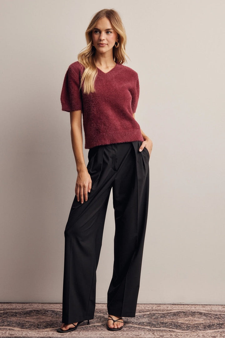 Ida Fuzzy V-neck Knit Sweater