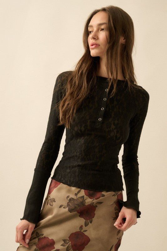 Dior Lace Sleeve Henley Top