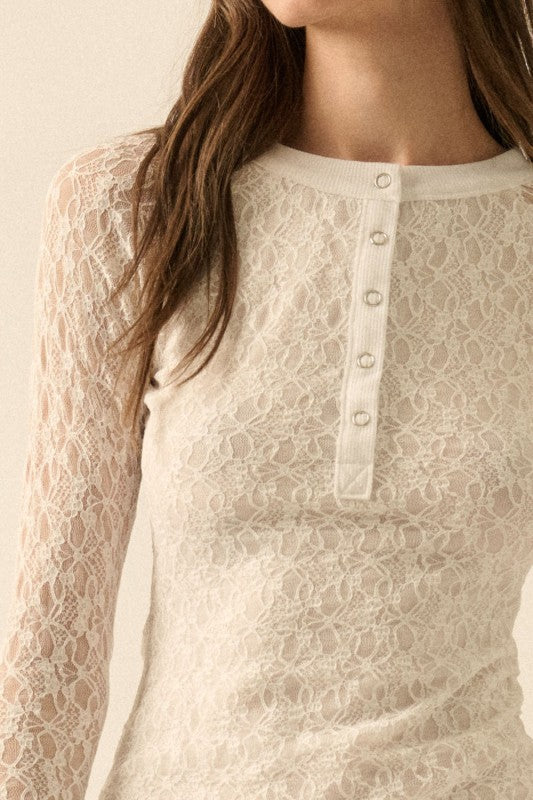 Dior Lace Sleeve Henley Top