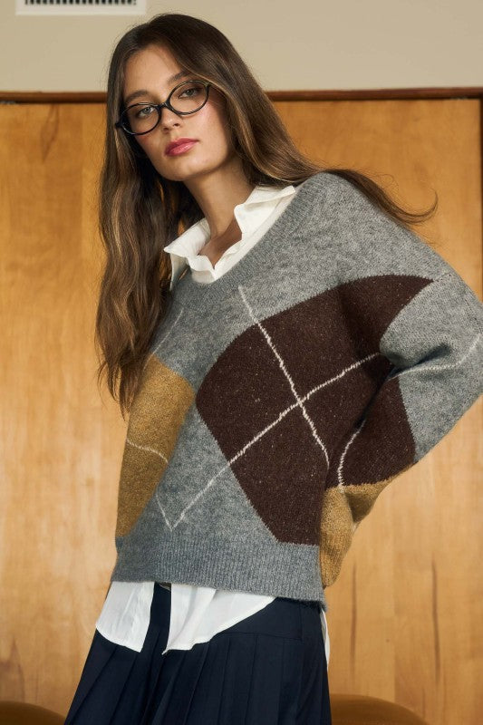 Louise Argyle V-Neck Sweater