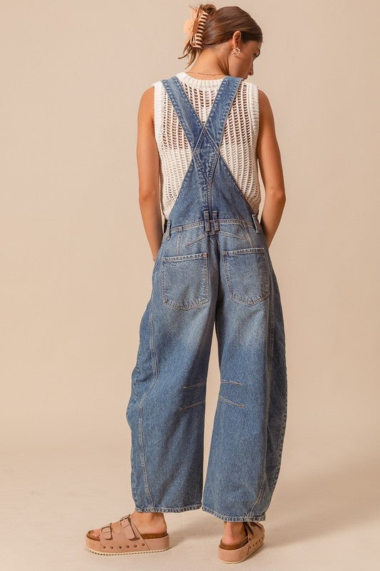 Washed Barrel Denim Overalls
