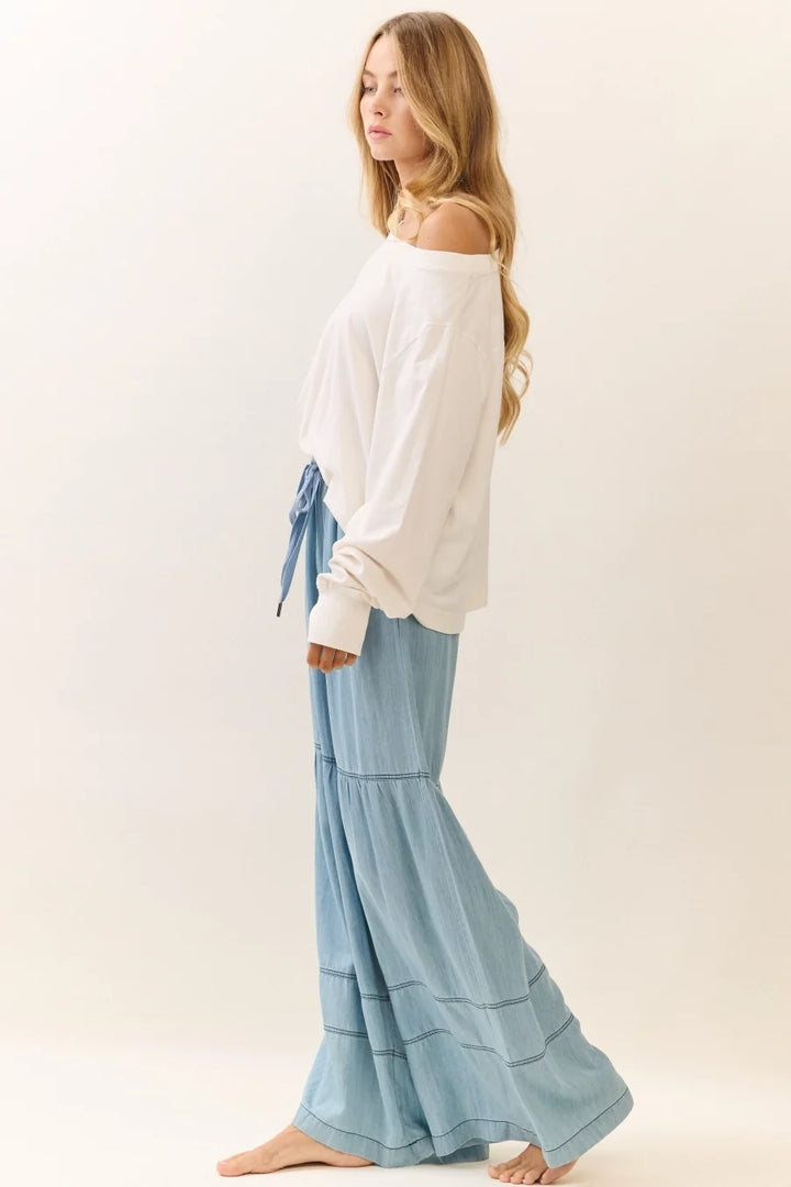 Sia Denim Tiered Wide Leg Pants
