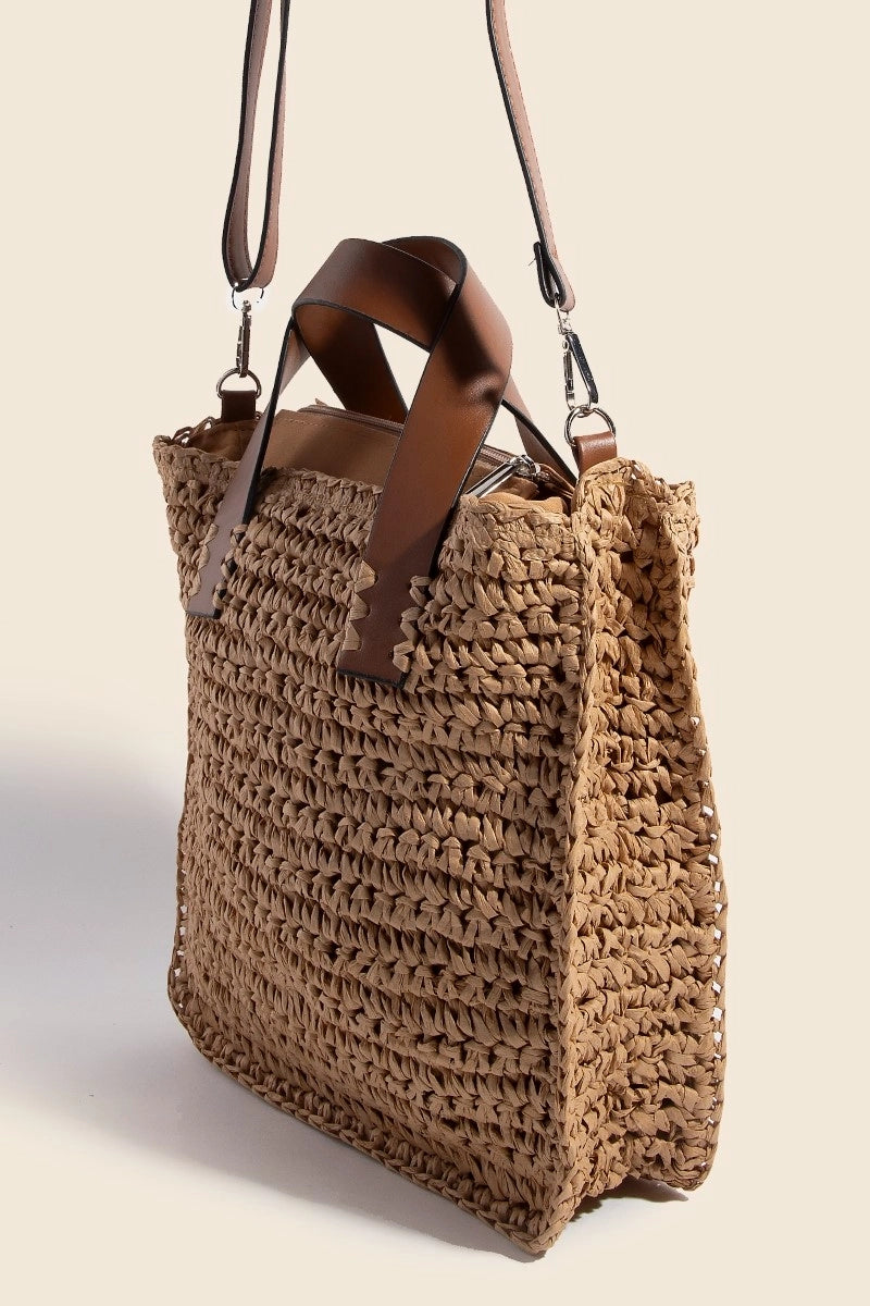 Straw Handbag - Chocolate