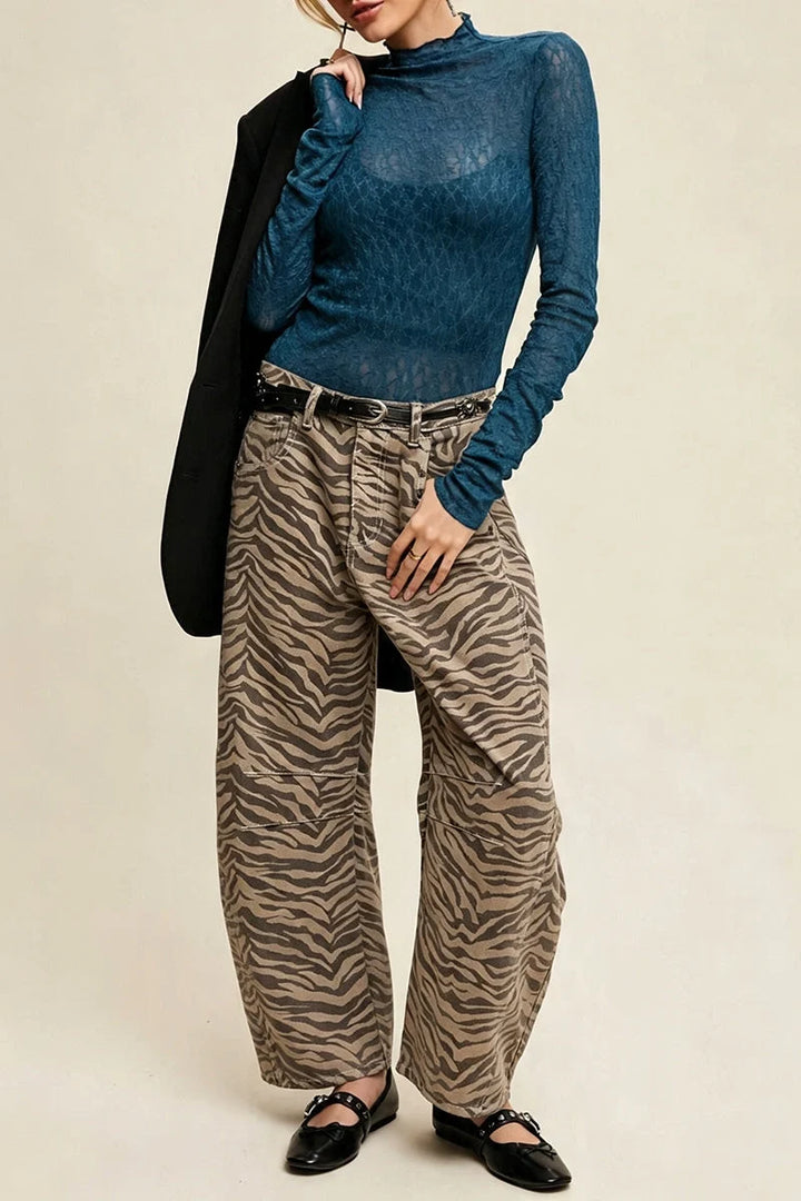 Zebra Print Barrel Jeans