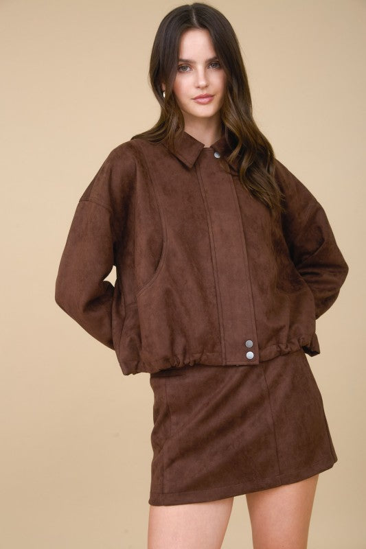 In Flight Faux Suede Bomber Jacket