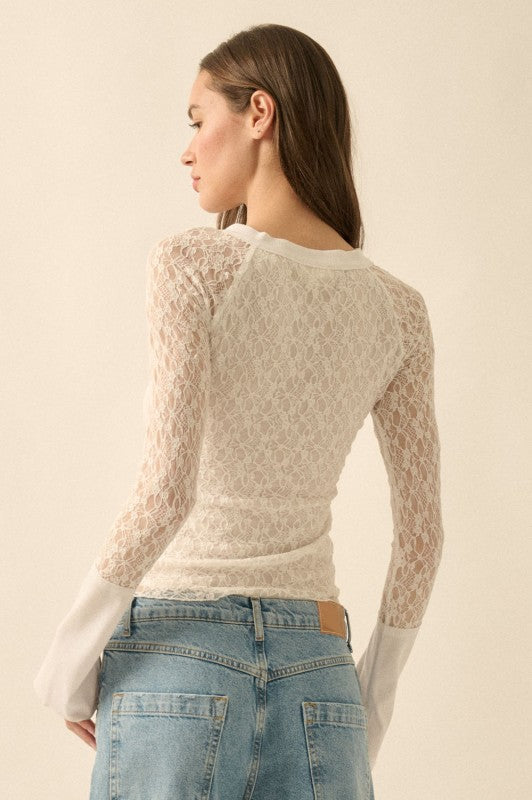 Dior Lace Sleeve Henley Top