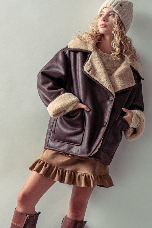 Shearling Faux Leather Coat