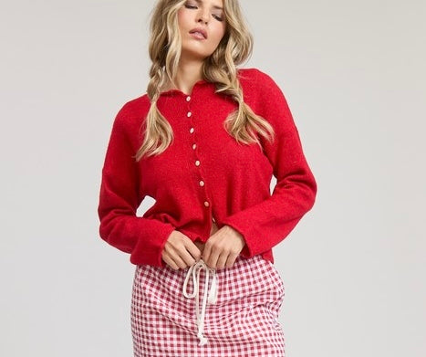 Maple Rolled Collar Cardigan Sweater