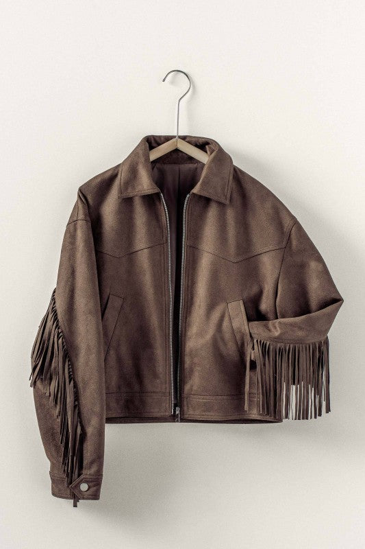 Ella Fringe Faux Suede Jacket
