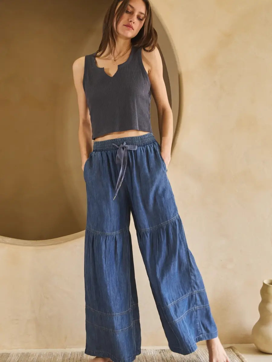 Sia Denim Tiered Wide Leg Pants