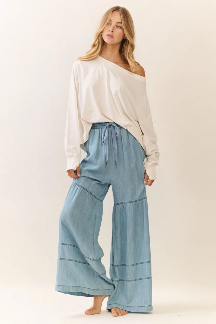 Sia Denim Tiered Wide Leg Pants