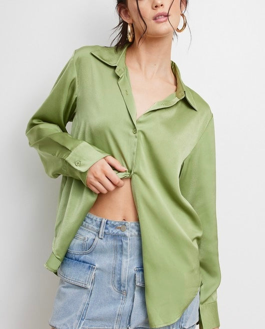 Holland Satin Button Down Top