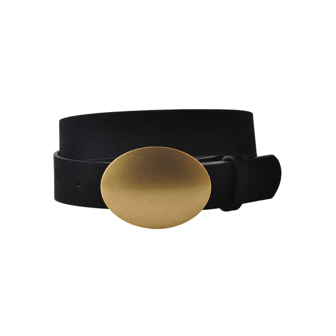 Suede Belt with Horizontal Oval Buckle