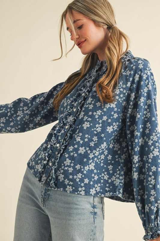 Marybeth Denim Floral Top