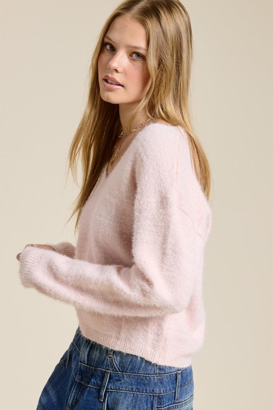 Isla Fuzzy V-Neck Sweater