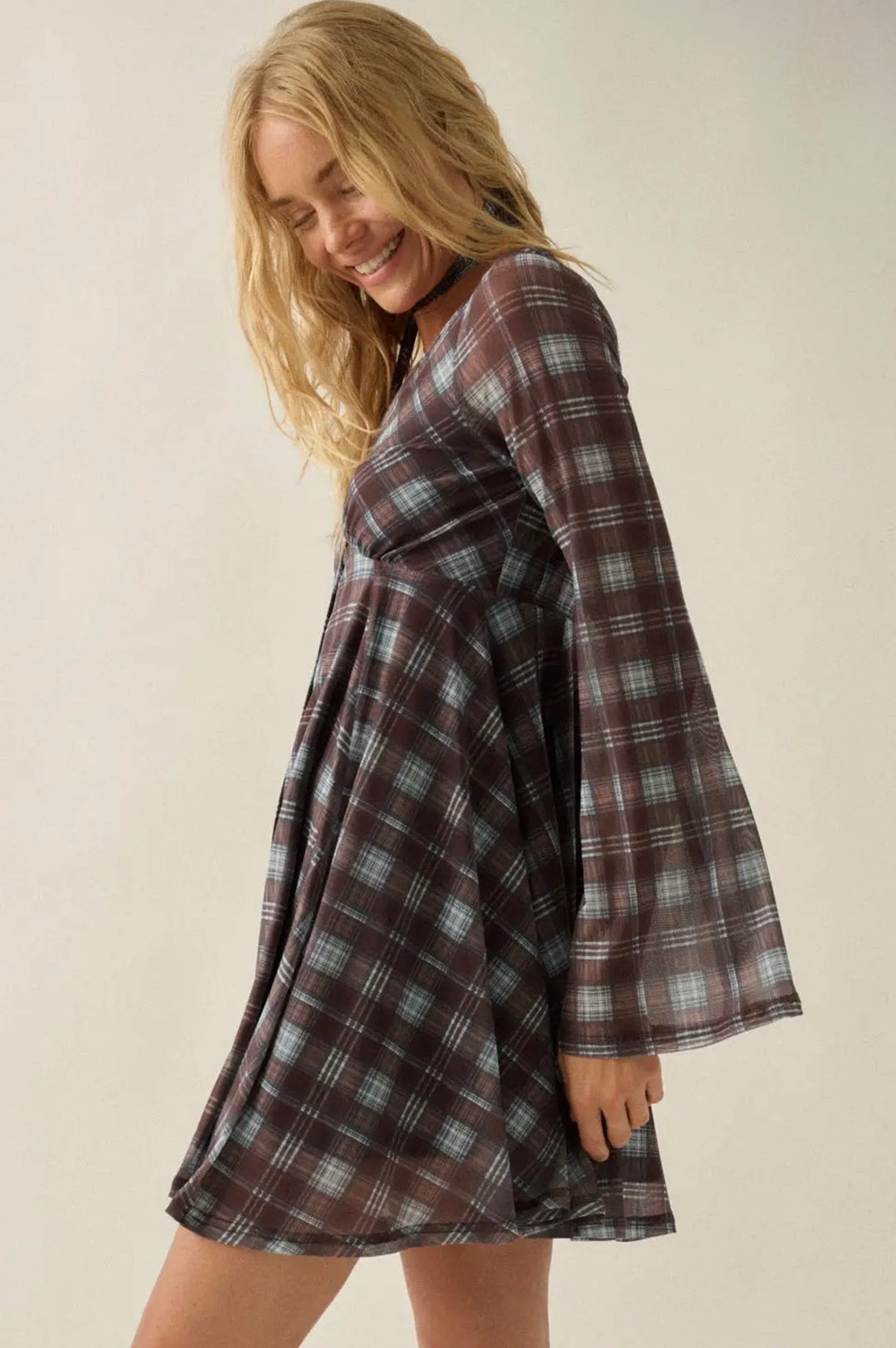 Jenna Plaid Mesh Dress