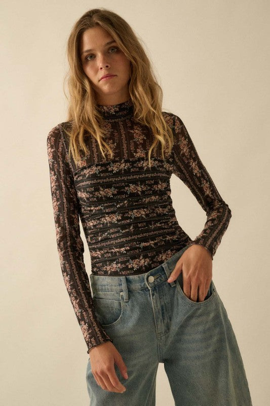 Lisa Ruched Mesh Bodysuit