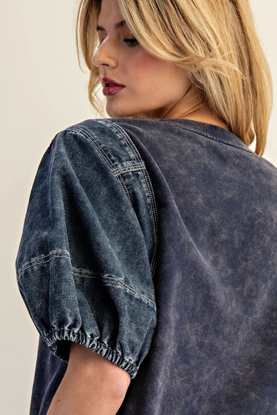 Nicole Denim Puff Sleeve Top