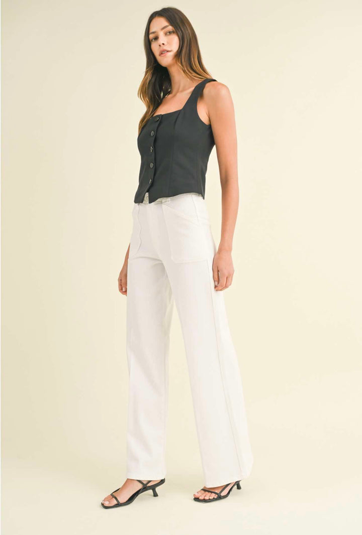 Patch Pocket Wide Leg Flare