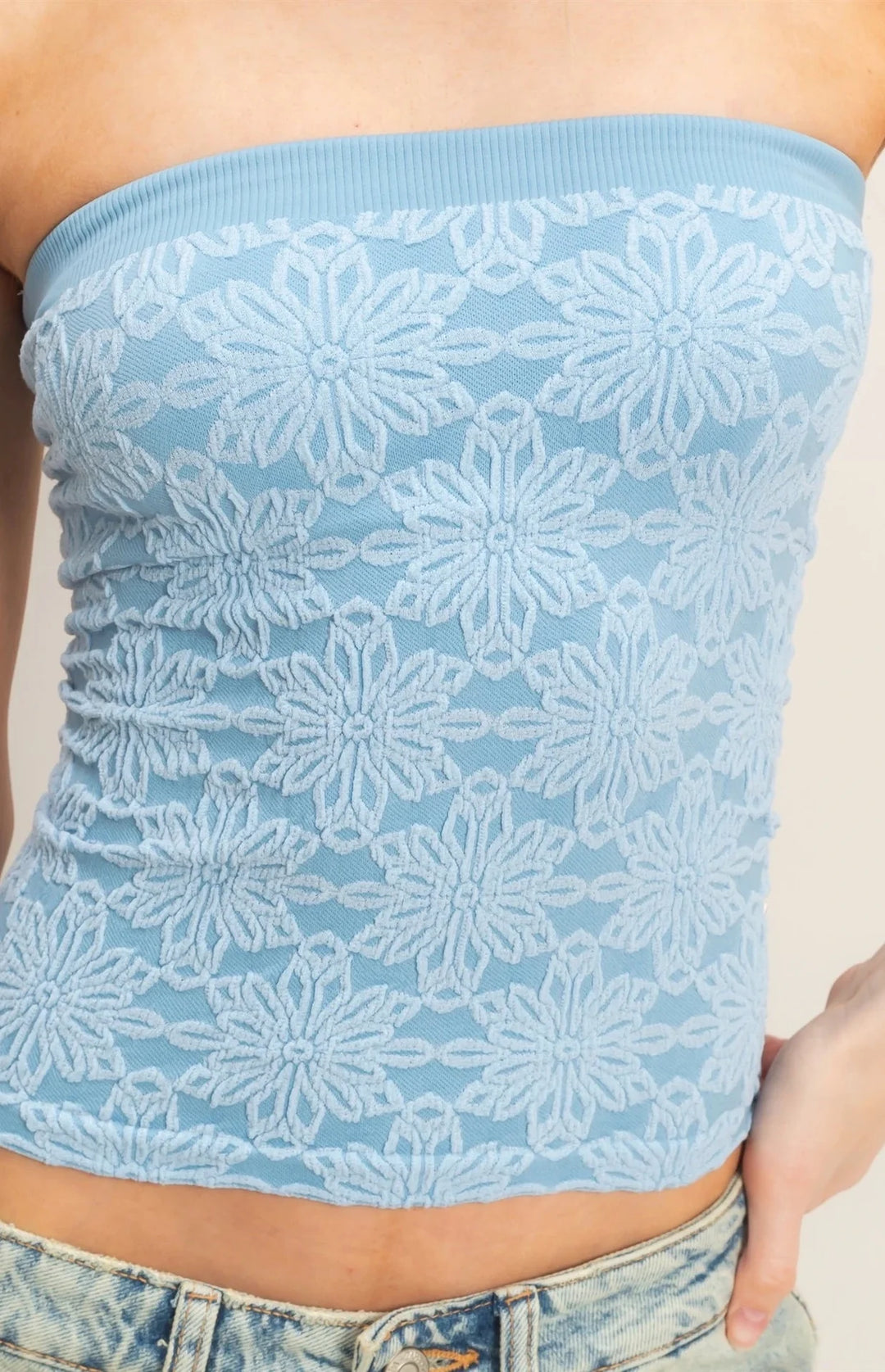 Strapless Jacquard Top