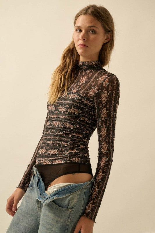 Lisa Ruched Mesh Bodysuit