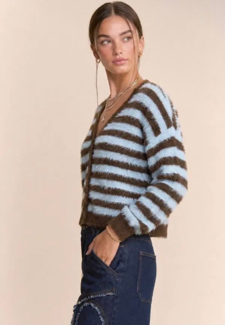 Addie Striped Fuzzy Cardigan