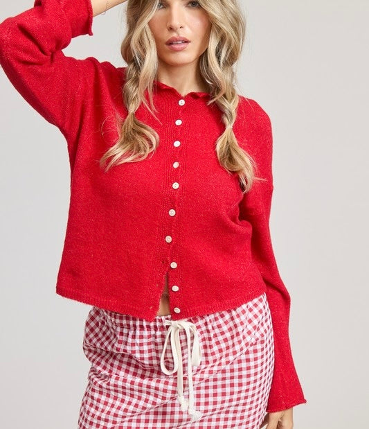 Maple Rolled Collar Cardigan Sweater