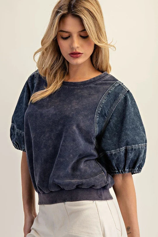 Nicole Denim Puff Sleeve Top