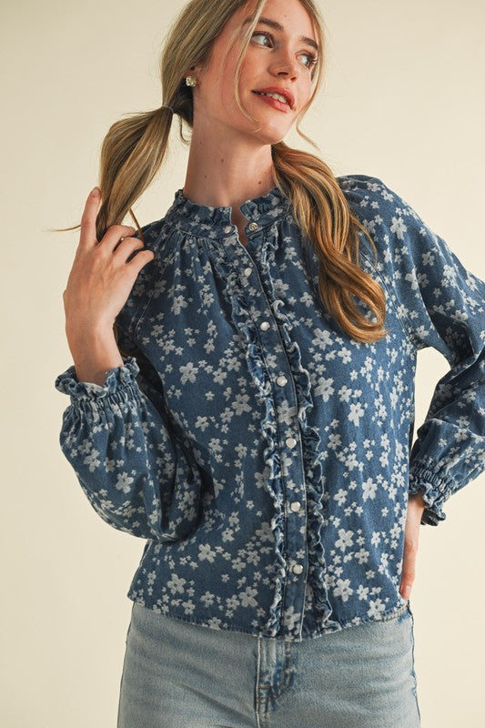 Marybeth Denim Floral Top
