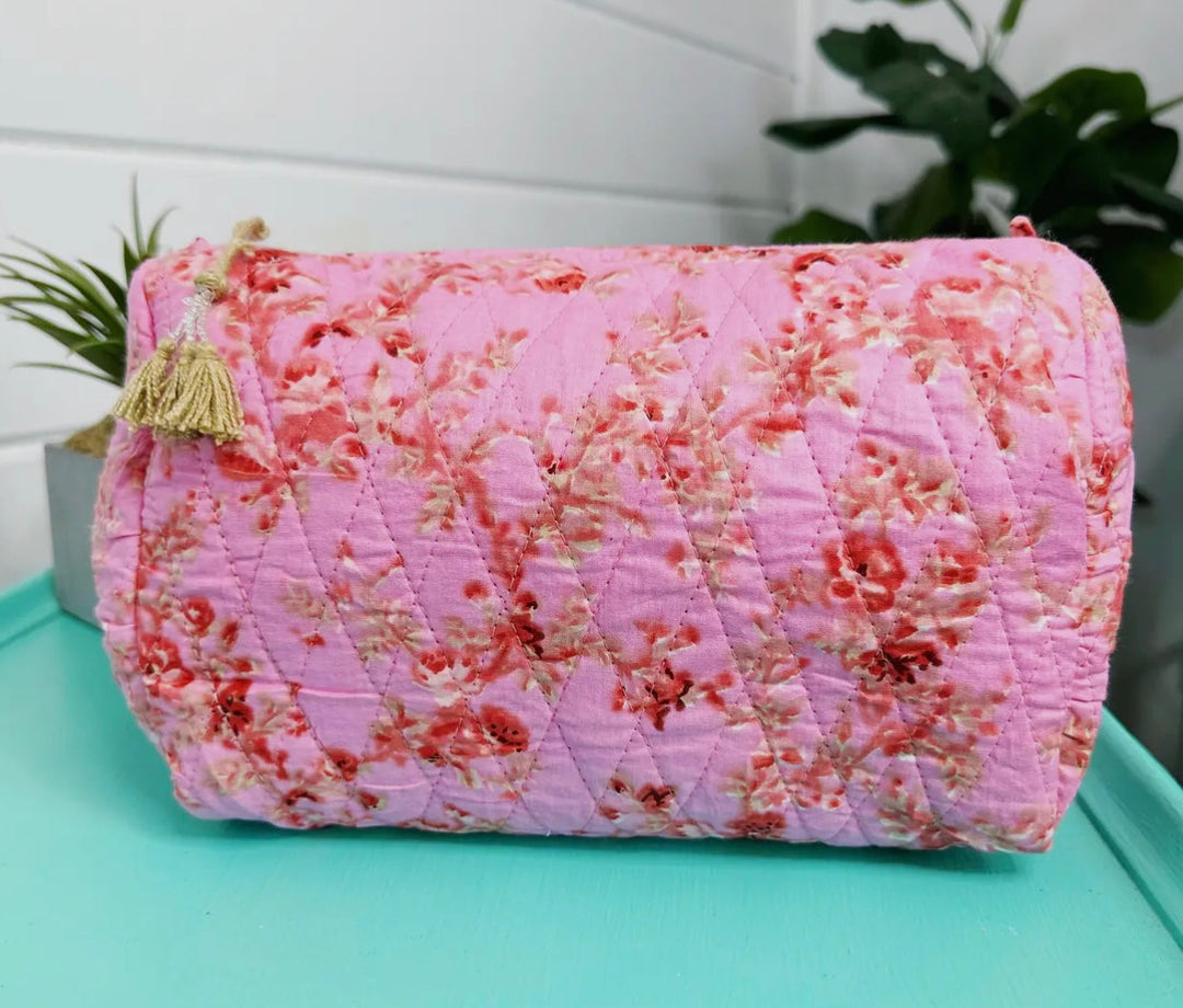 Floral Quilted Cosmetic Bag