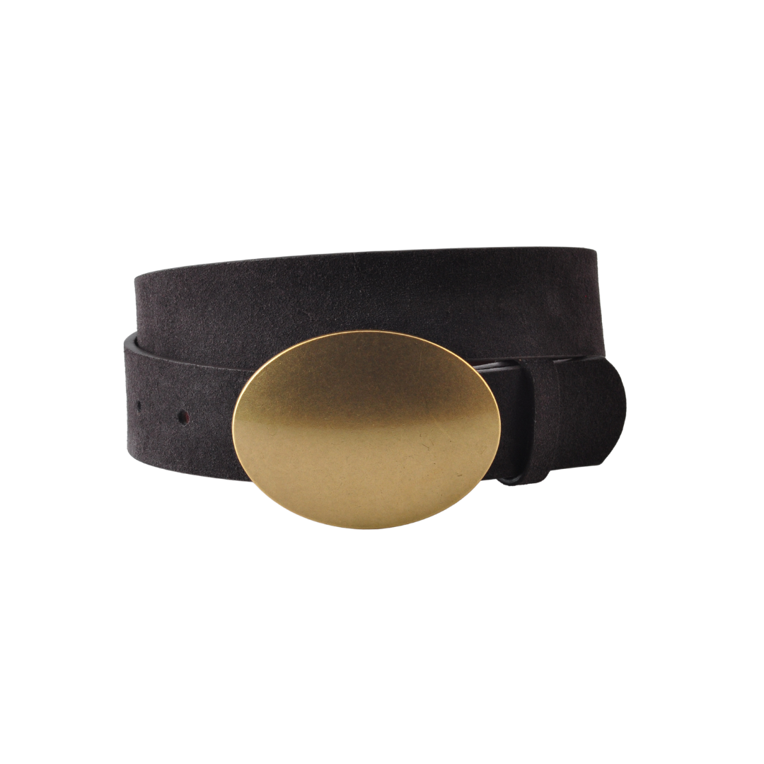 Suede Belt with Horizontal Oval Buckle