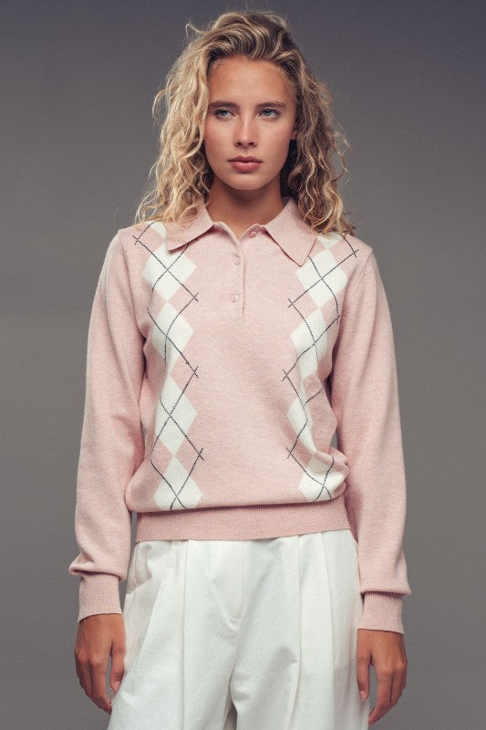 Dottie Argyle Polo Sweater