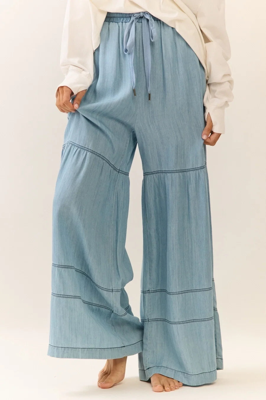 Sia Denim Tiered Wide Leg Pants