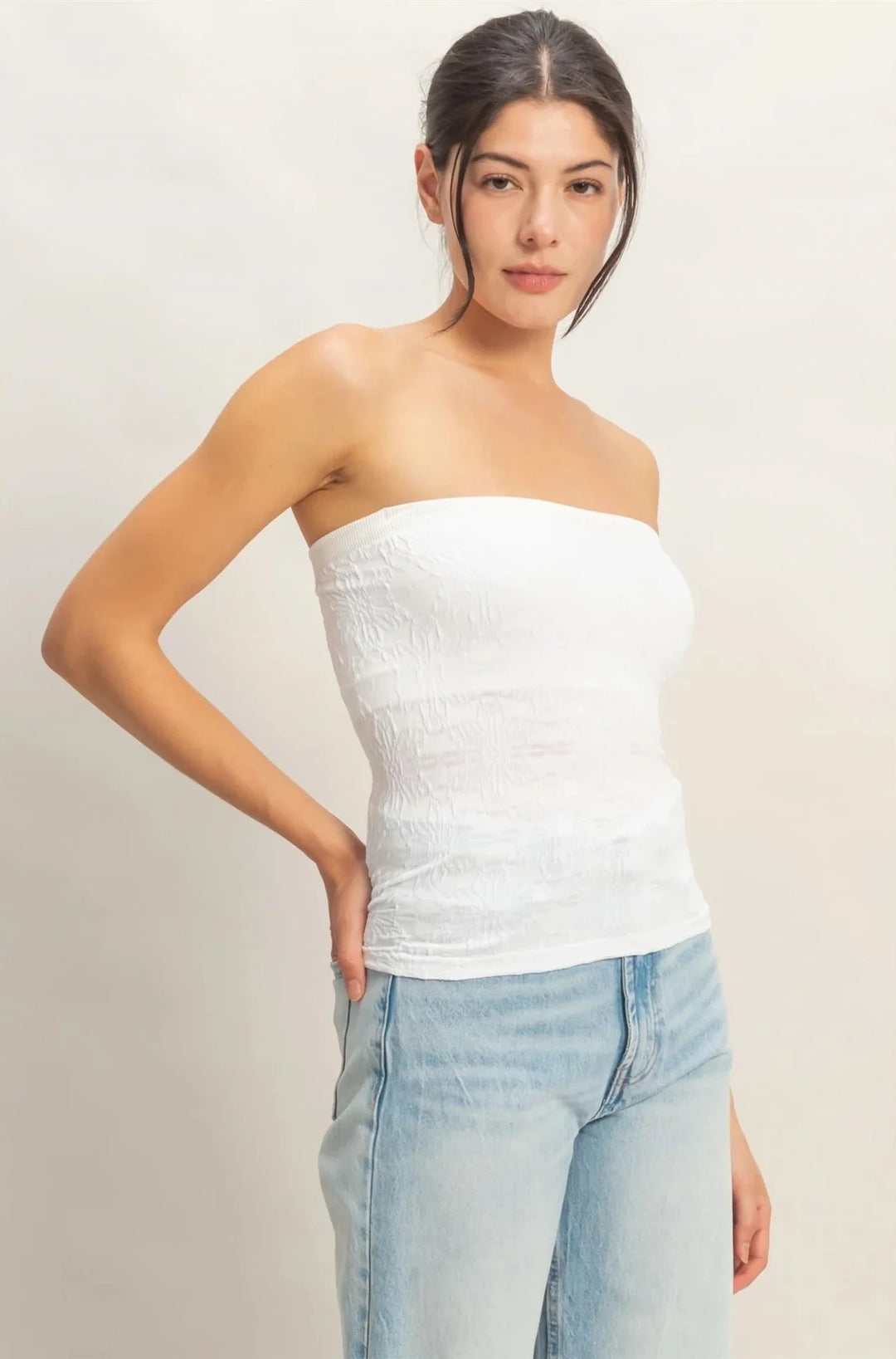 Strapless Jacquard Top