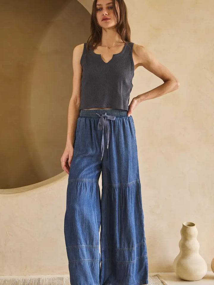Sia Denim Tiered Wide Leg Pants