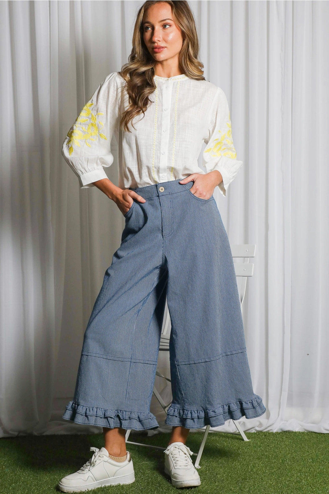 Ruffled Hem Denim