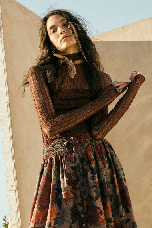 Rue Striped Floral Lace Chocolate Bodysuit
