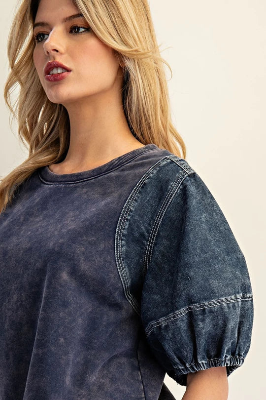 Nicole Denim Puff Sleeve Top