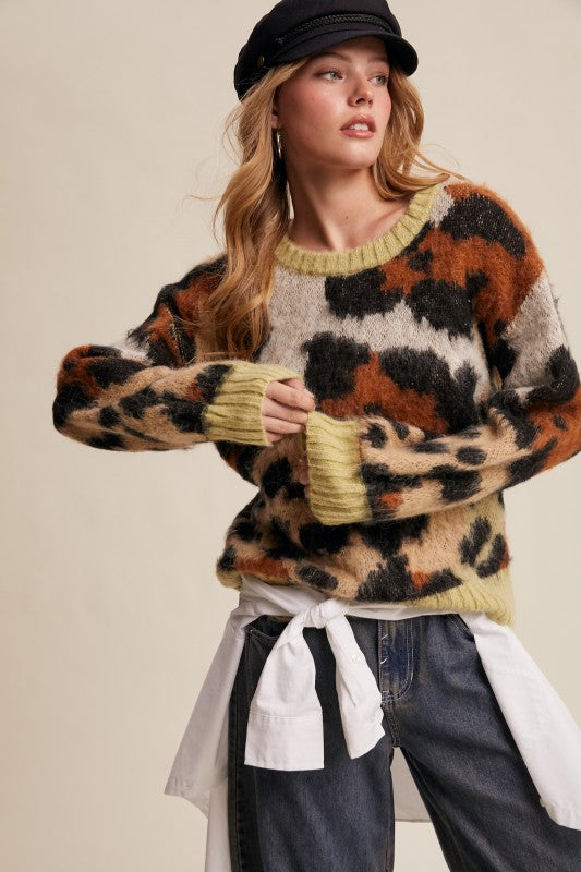 Spotted Fuzzy Leopard Print Sweater