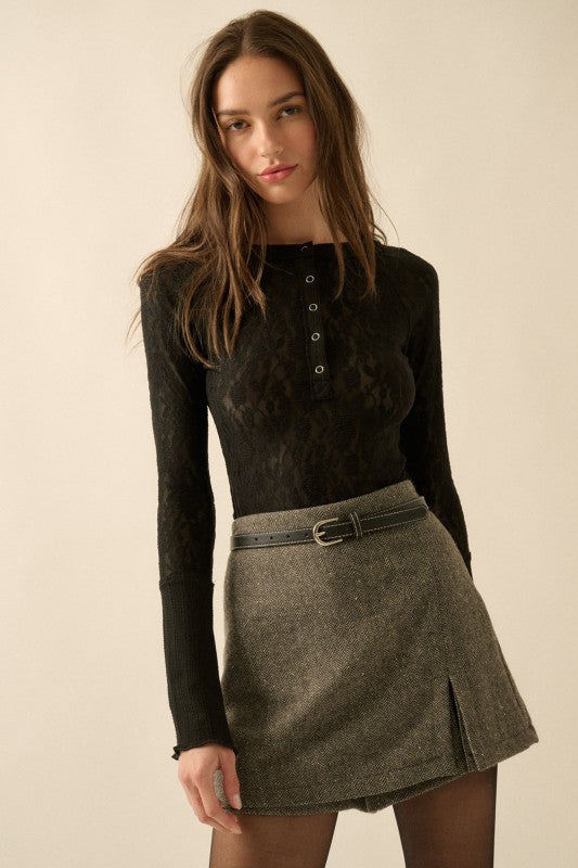Dior Lace Sleeve Henley Top