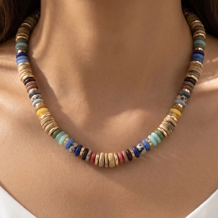 Wood and Stone Beaded Necklace