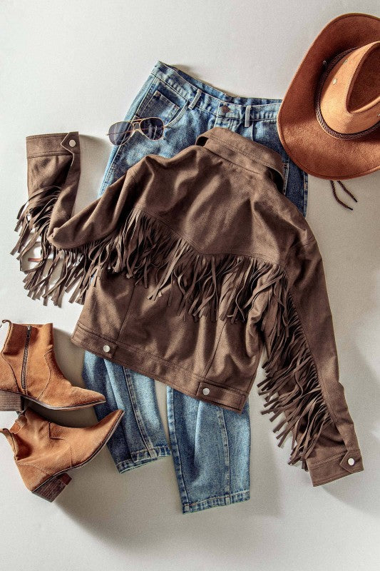 Ella Fringe Faux Suede Jacket