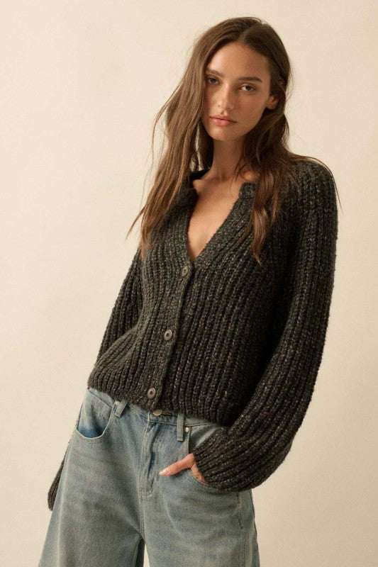 Confetti Ribbed Cardigan Sweater Black