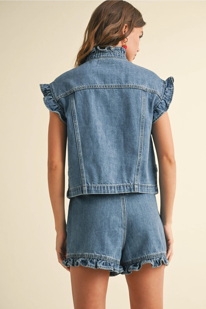 Lia Ruffled Denim Vest