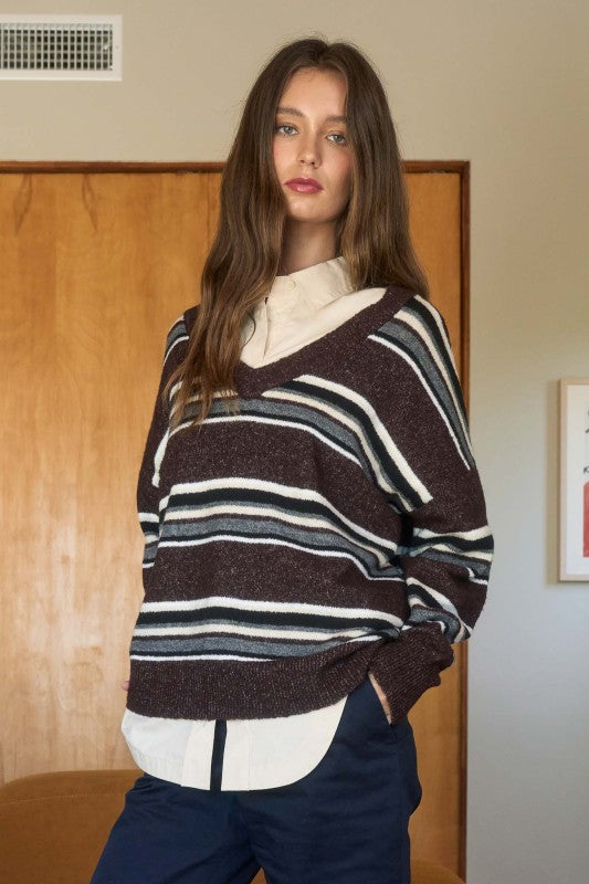 Monroe Striped Vneck Sweater