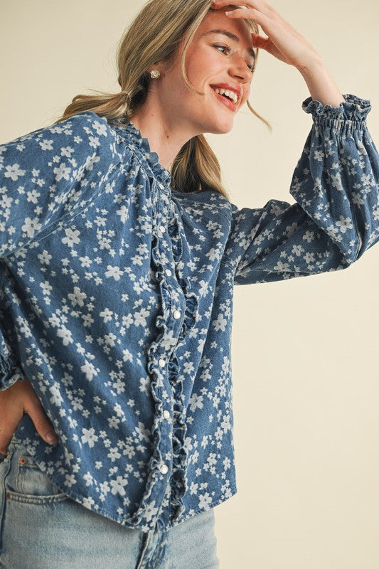 Marybeth Denim Floral Top