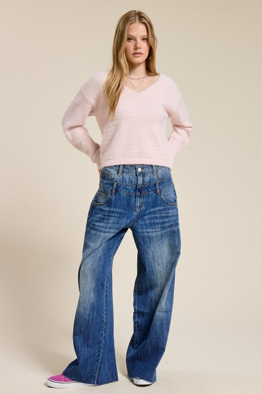 Isla Fuzzy V-Neck Sweater