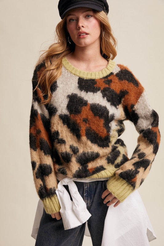 Spotted Fuzzy Leopard Print Sweater