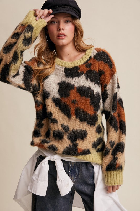 Spotted Fuzzy Leopard Print Sweater