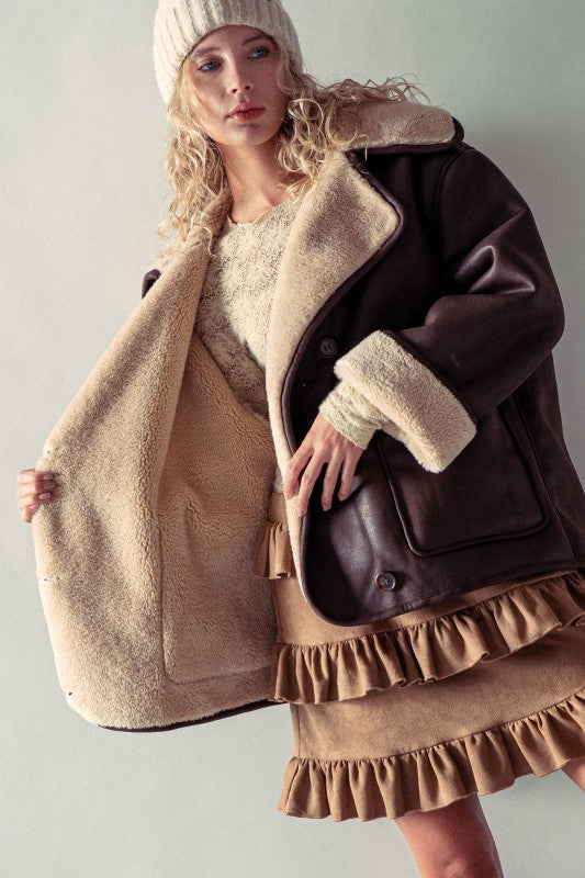 Shearling Faux Leather Coat